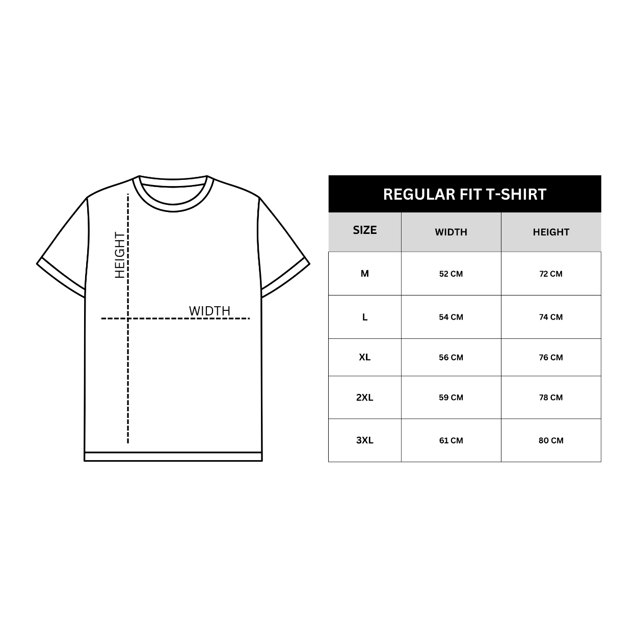 Size Chart Regular Fit