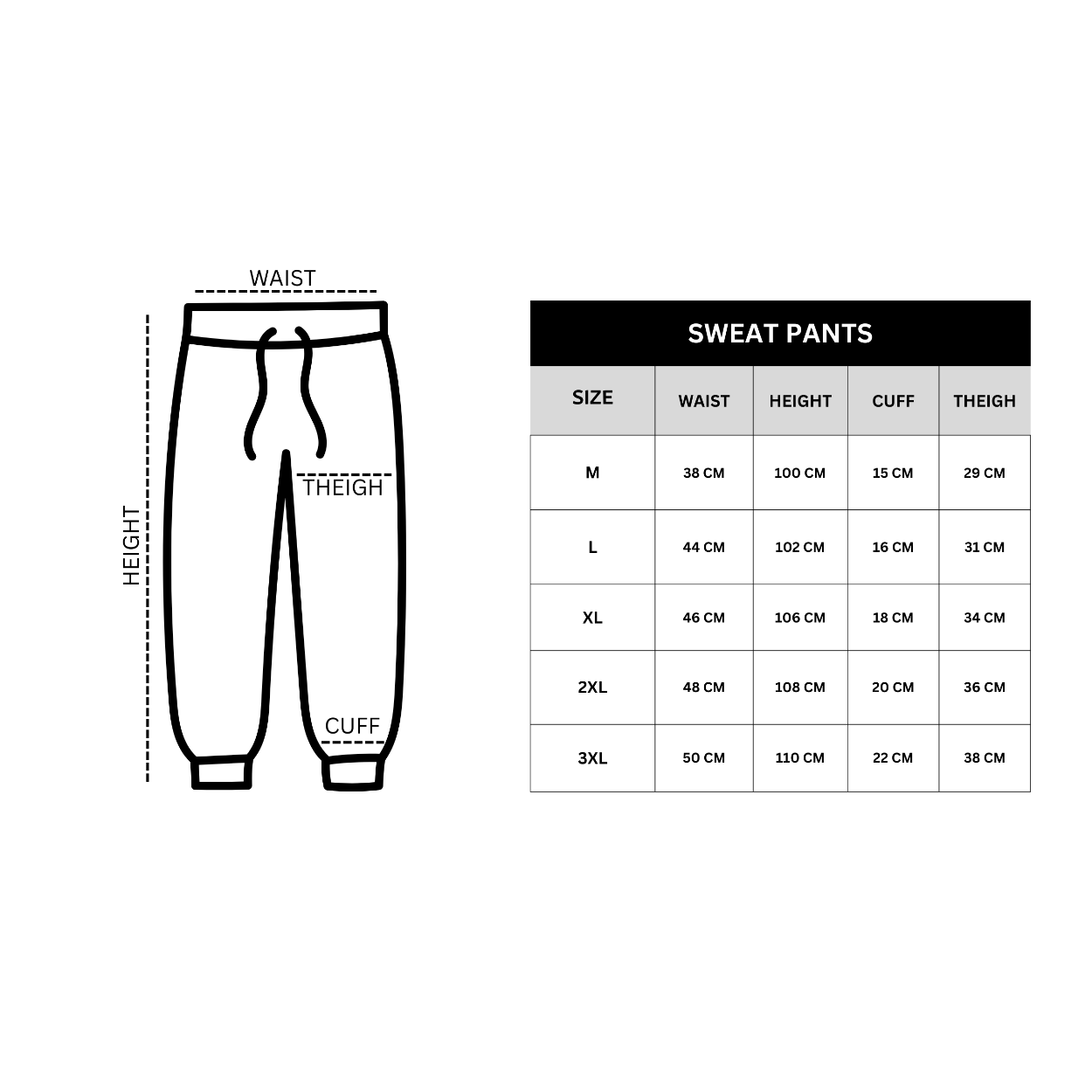 Size Chart SweatPants